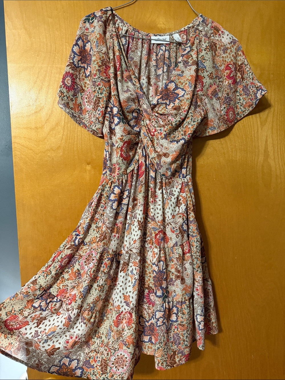 Boho Floral Mini Dress with V-Neck in Multi Floral